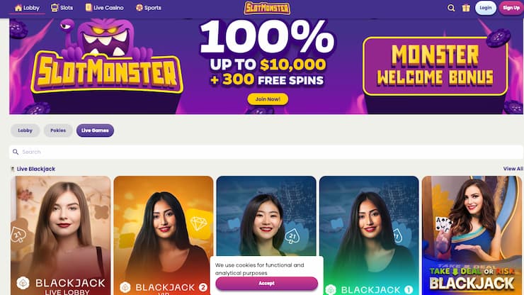An image of the main screen from Slotmonster, a popular option among online casinos in Australia.